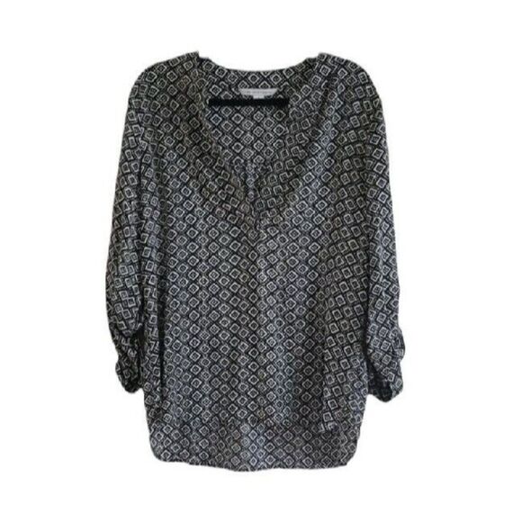 Dian Von Furstenberg Silk Roll Tab Seeve Blouse Women's Size 8 - Picture 1 of 9